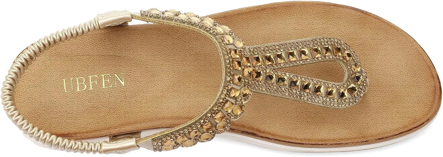 UBFEN Womens Flat Sandals Dress Braided T-Strap Thong Sandals with Arch Support Comfortable for Walking