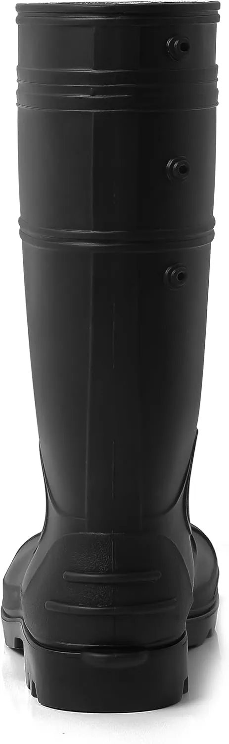 Ubon Men's Steel Toe Rain Boots PVC Waterproof Rubber Garden Mud Fishing Boots for Men Rainboots