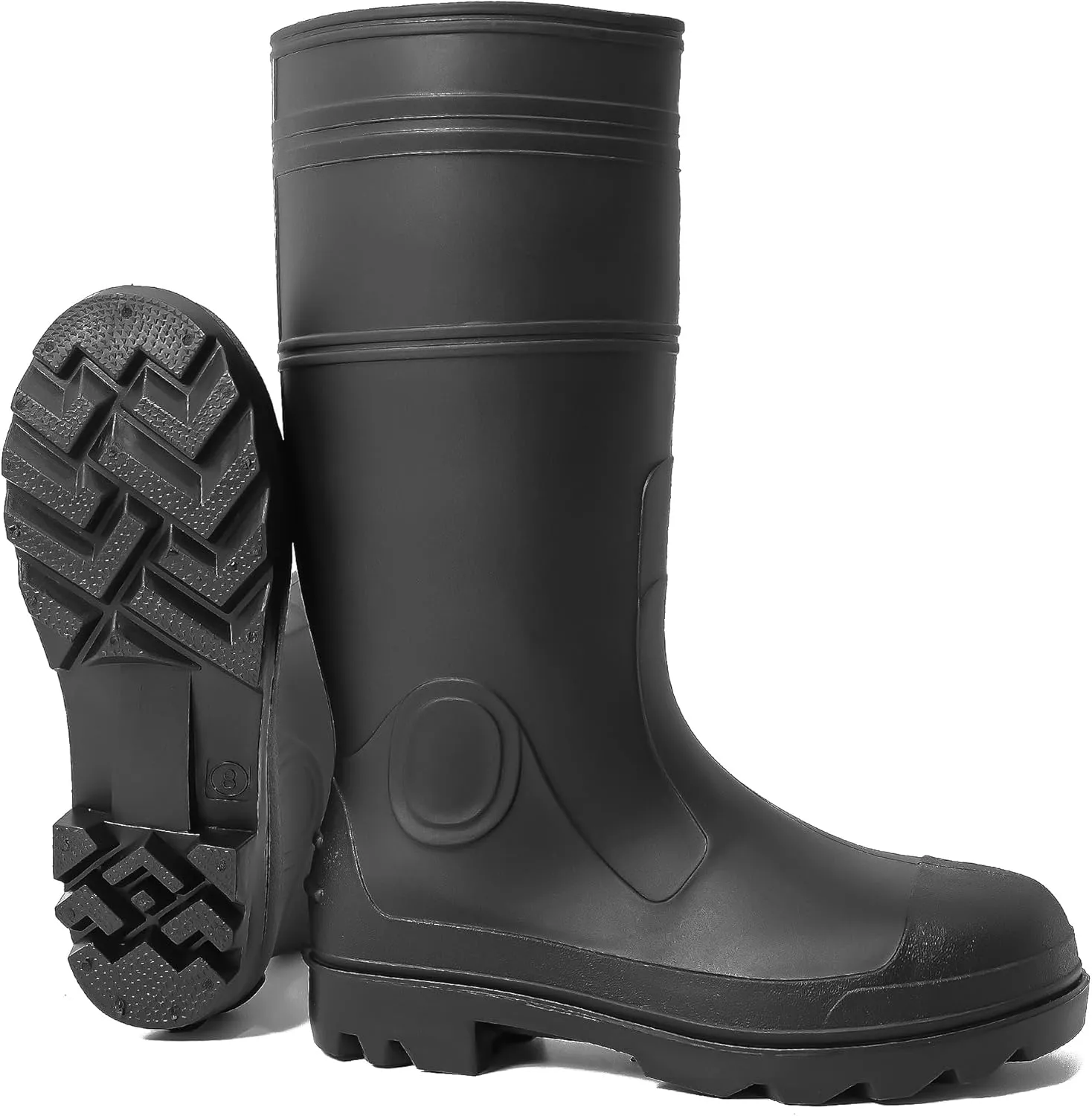 Ubon Men's Steel Toe Rain Boots PVC Waterproof Rubber Garden Mud Fishing Boots for Men Rainboots