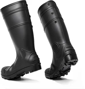 Ubon Men's Steel Toe Rain Boots PVC Waterproof Rubber Garden Mud Fishing Boots for Men Rainboots