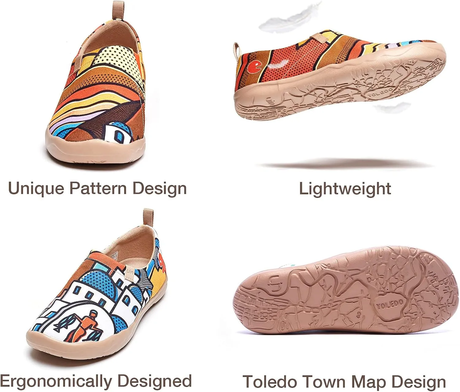 UIN Women's Slip On Sneakers Casual Loafers Knitted Art Painted Comfort Soft Walking Shoes