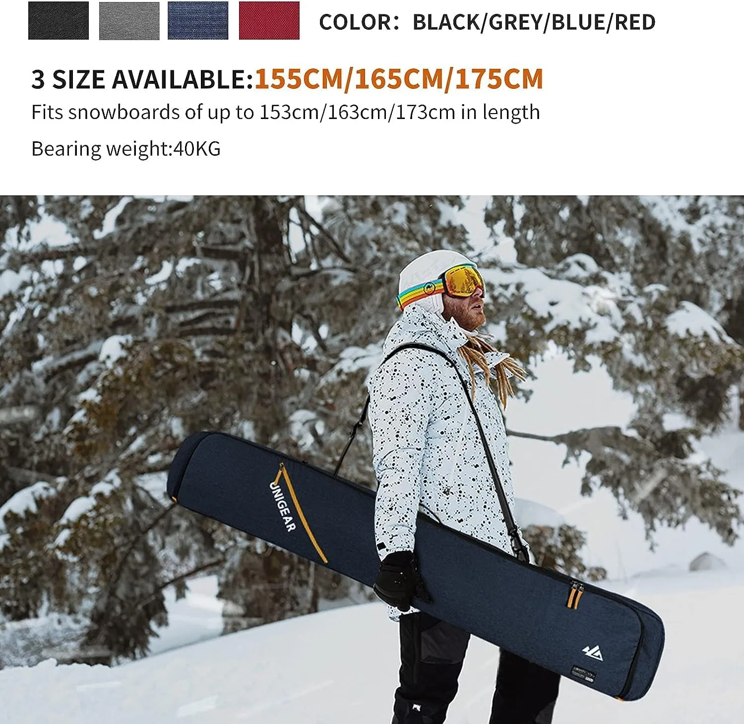 Unigear Snowboard Ski Bag for Air Travel, Reinforced Double Padded Snowboard Bag