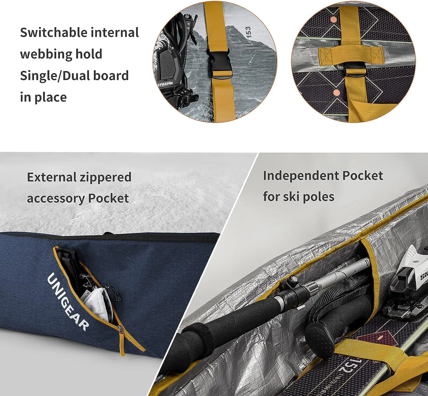 Unigear Snowboard Ski Bag for Air Travel, Reinforced Double Padded Snowboard Bag
