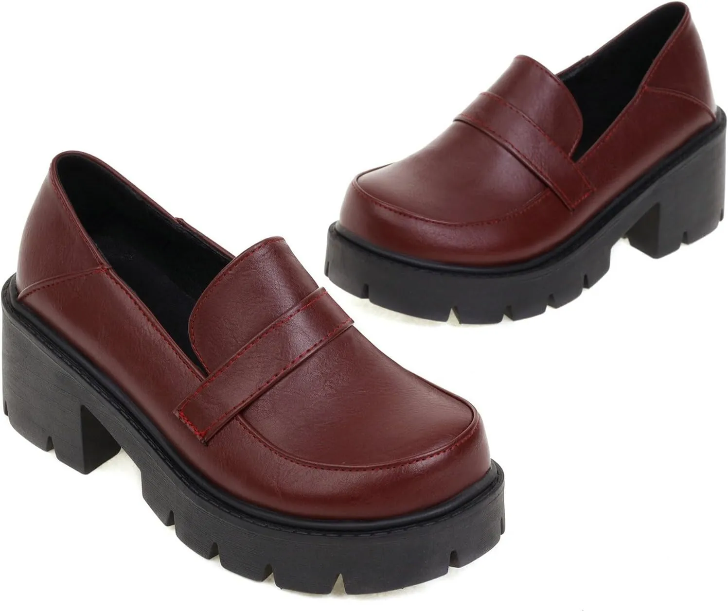 Uniquelly Platform Loafers for Women Chunky Loafers Round Toe Penny Loafers Lug Sole Mid Heel Slip On Comfort Fashion Business Work Shoes