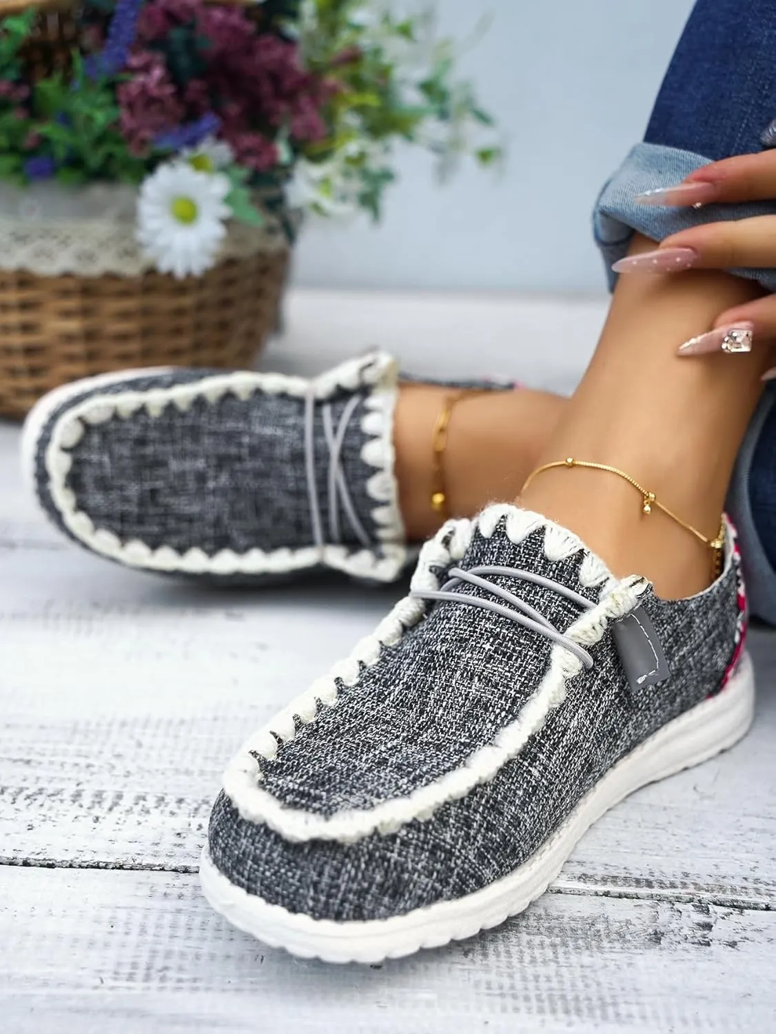 Unisex Canvas Loafers with Back Aztec Print Fabric Decor Elastic Lace-up Slip-on Sneakers Comfort Walking Boat Shoes Ultraight Breathable Sports Shoes for Women/Men Adult/Teenagers, Brown/Khaki/Black