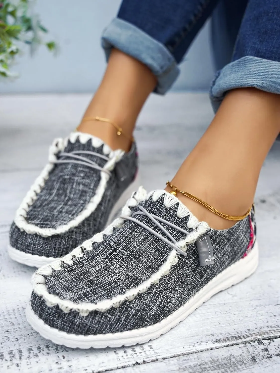Unisex Canvas Loafers with Back Aztec Print Fabric Decor Elastic Lace-up Slip-on Sneakers Comfort Walking Boat Shoes Ultraight Breathable Sports Shoes for Women/Men Adult/Teenagers, Brown/Khaki/Black
