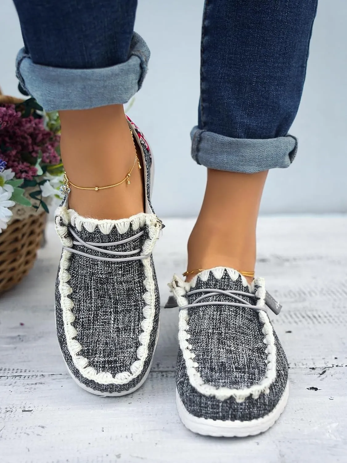 Unisex Canvas Loafers with Back Aztec Print Fabric Decor Elastic Lace-up Slip-on Sneakers Comfort Walking Boat Shoes Ultraight Breathable Sports Shoes for Women/Men Adult/Teenagers, Brown/Khaki/Black