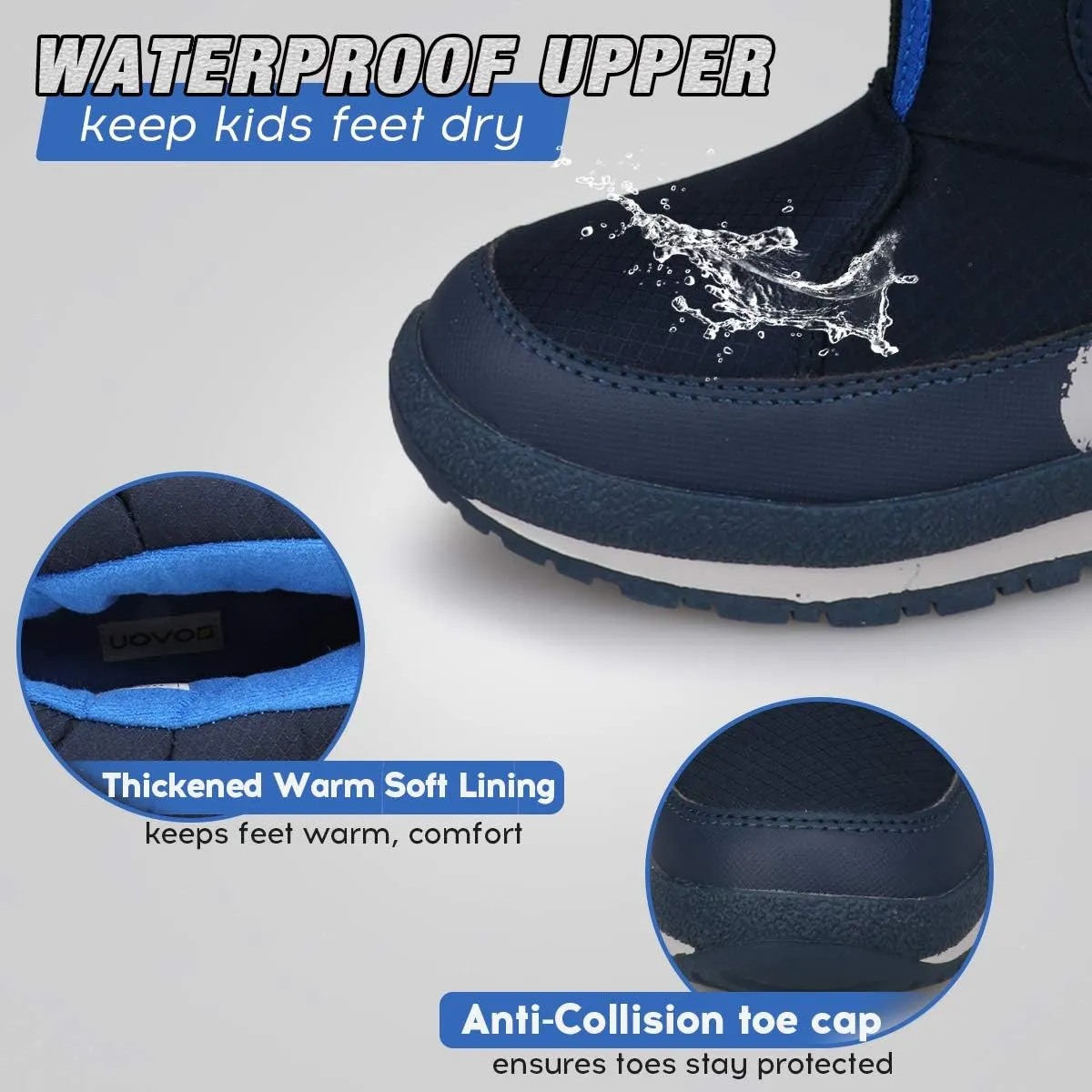 UOVO Boys Winter Snow Boots - Waterproof, Warm, Slip Resistant Outdoor Boots for Kids (Little/Big Boys)