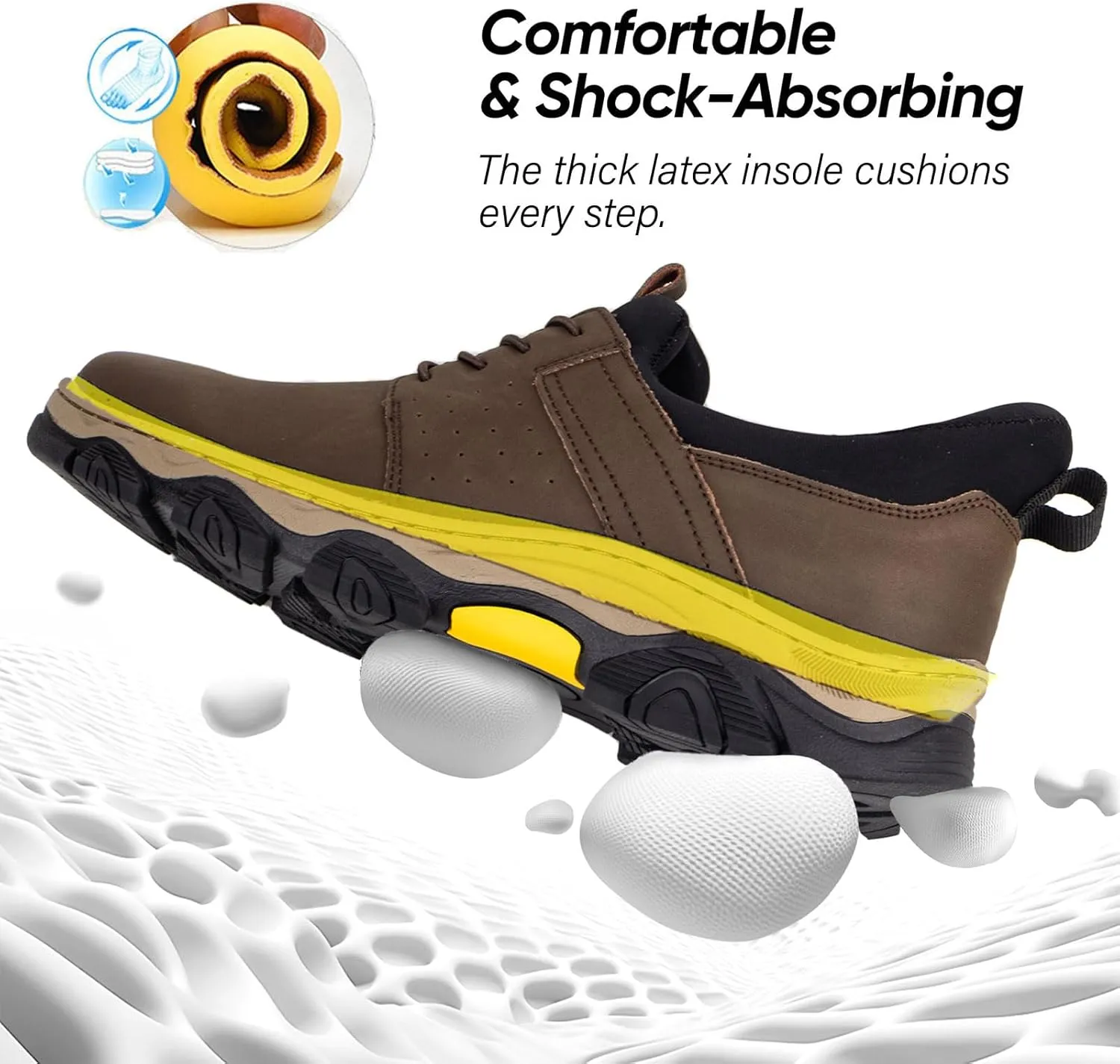 UPIShi Men's Slip On Hands Free Leather Walking Work Loafers Slip-Ins Casual Dress Office Business Outdoor Cushioning Shoes