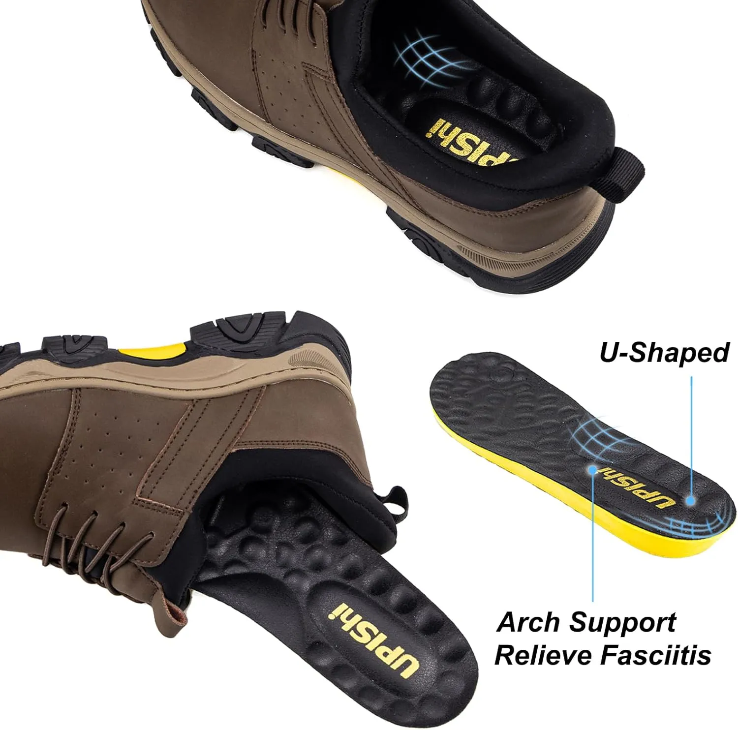UPIShi Men's Slip On Hands Free Leather Walking Work Loafers Slip-Ins Casual Dress Office Business Outdoor Cushioning Shoes