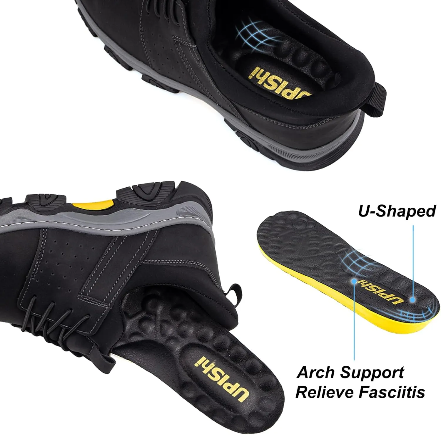 UPIShi Men's Slip On Hands Free Leather Walking Work Loafers Slip-Ins Casual Dress Office Business Outdoor Cushioning Shoes