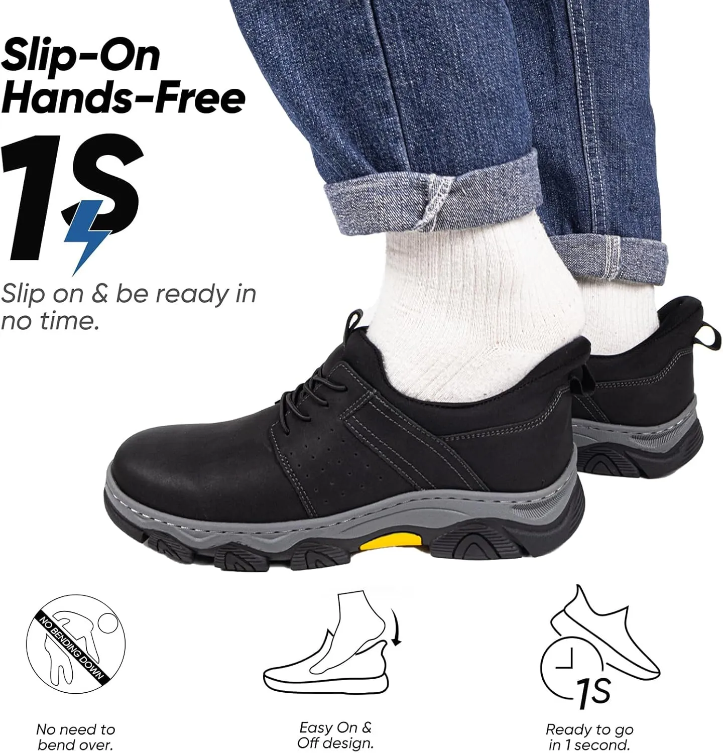 UPIShi Men's Slip On Hands Free Leather Walking Work Loafers Slip-Ins Casual Dress Office Business Outdoor Cushioning Shoes