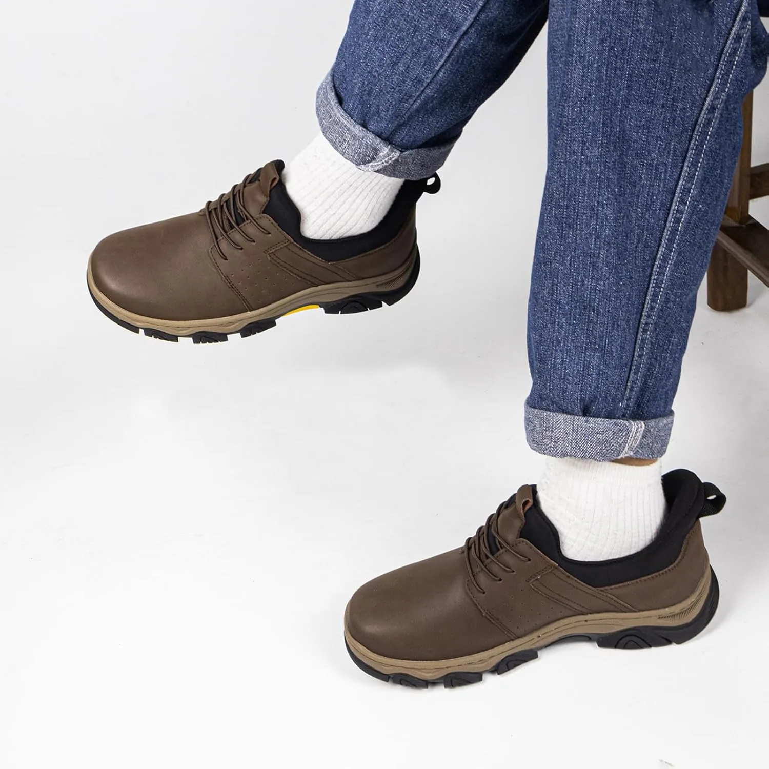 UPIShi Men's Slip On Hands Free Leather Walking Work Loafers Slip-Ins Casual Dress Office Business Outdoor Cushioning Shoes