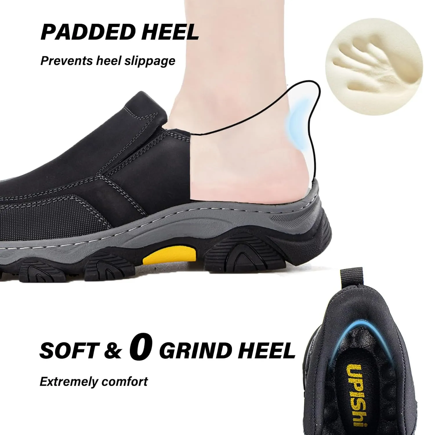 UPIShi Men's Slip On Hands Free Waterproof Work Loafers Leather Walking Slip-Ins Casual Outdoor Office Business Cushioning Shoes