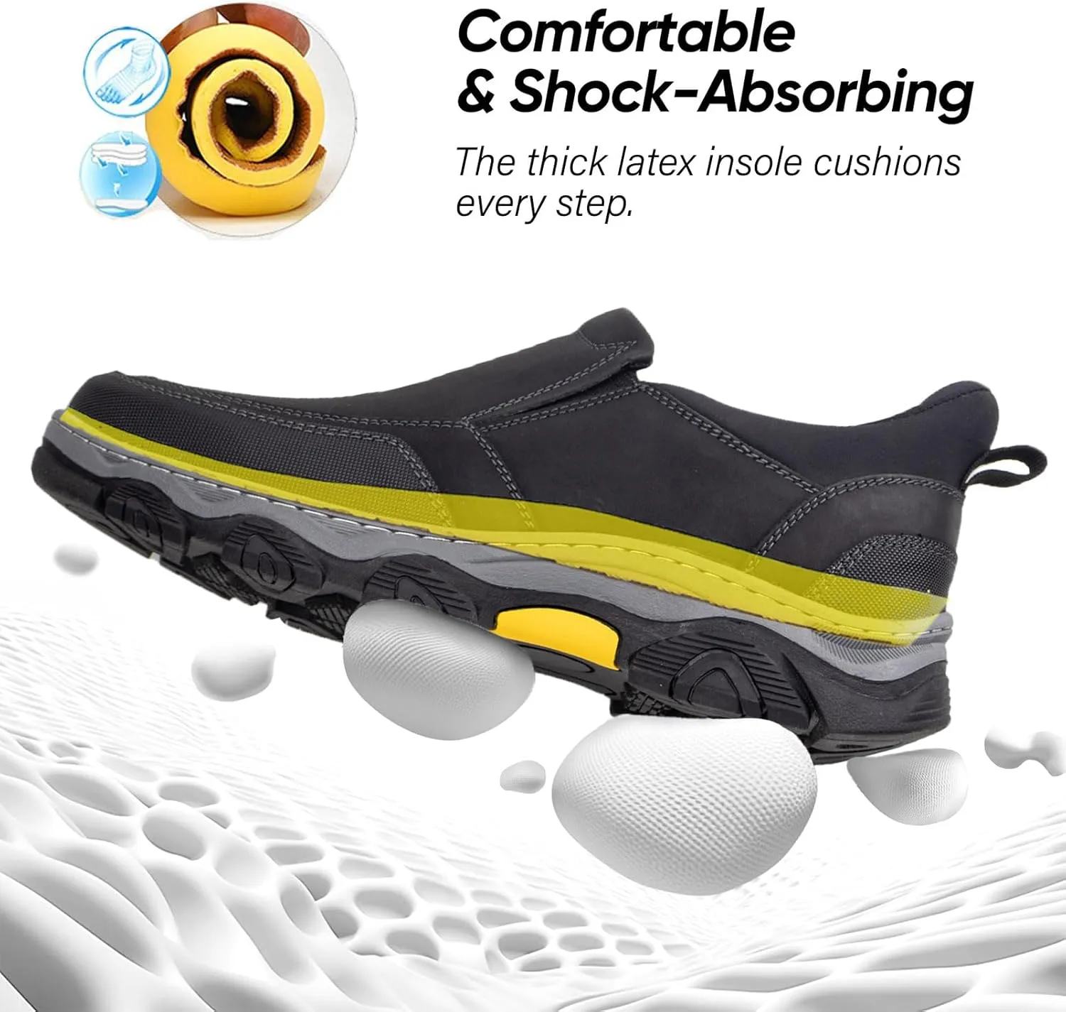 UPIShi Men's Slip On Hands Free Waterproof Work Loafers Leather Walking Slip-Ins Casual Outdoor Office Business Cushioning Shoes