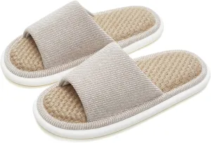 utune Summer House Slippers for Women Indoor Linen Slippers Open Toe Men House Slippers Shoes Breathable Non-slip Sandals for Home Outdoor
