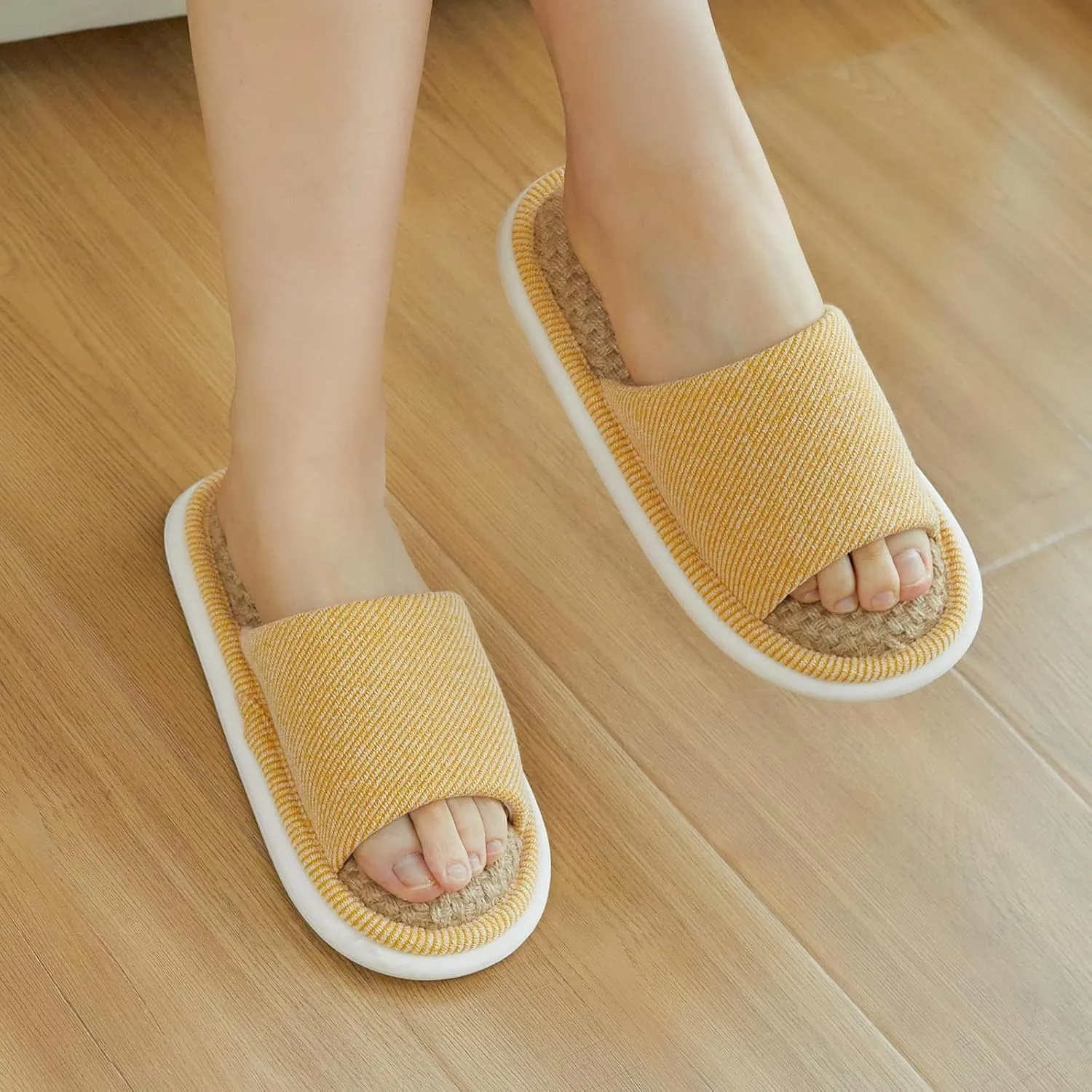 utune Summer House Slippers for Women Indoor Linen Slippers Open Toe Men House Slippers Shoes Breathable Non-slip Sandals for Home Outdoor