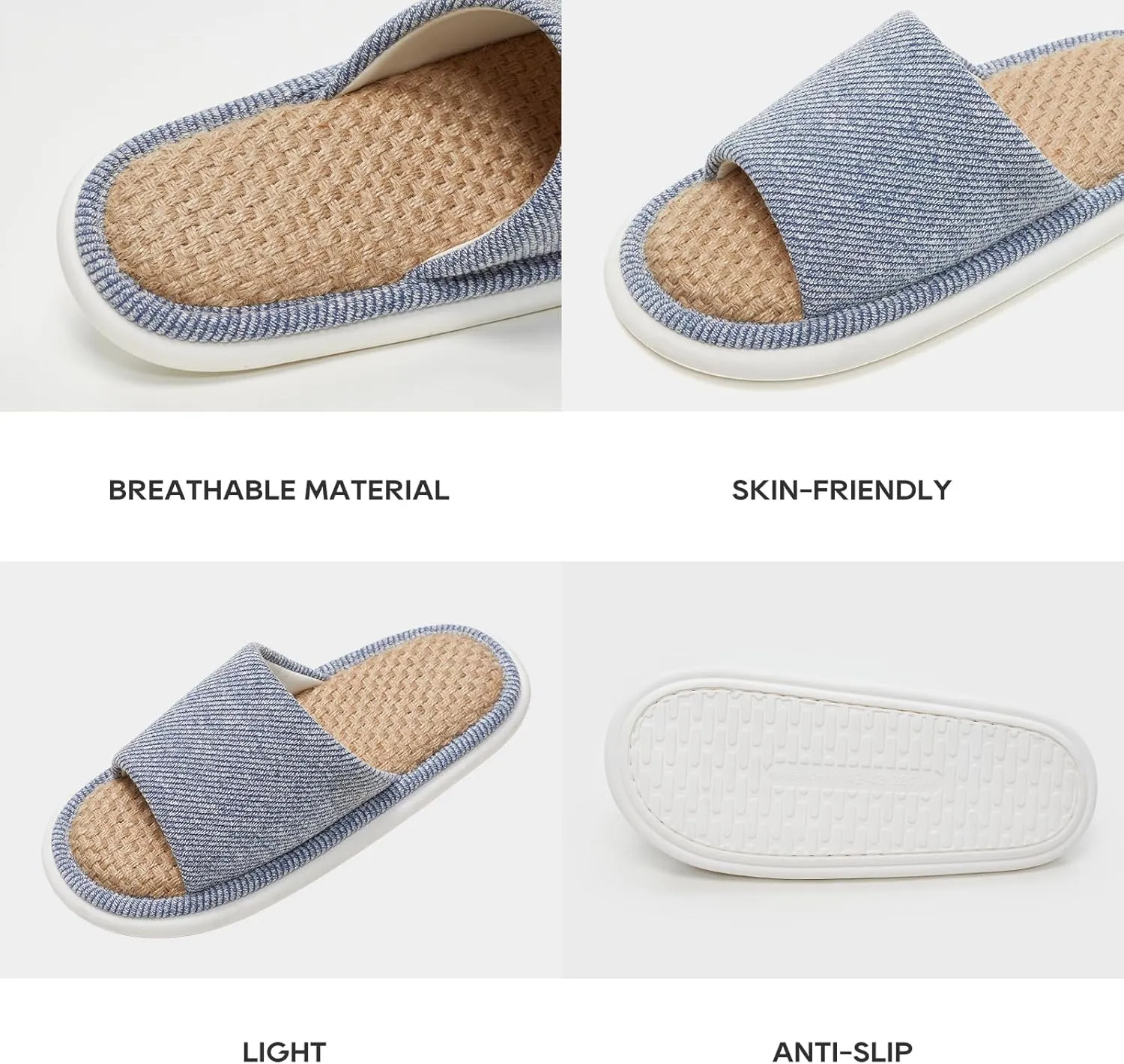 utune Summer House Slippers for Women Indoor Linen Slippers Open Toe Men House Slippers Shoes Breathable Non-slip Sandals for Home Outdoor