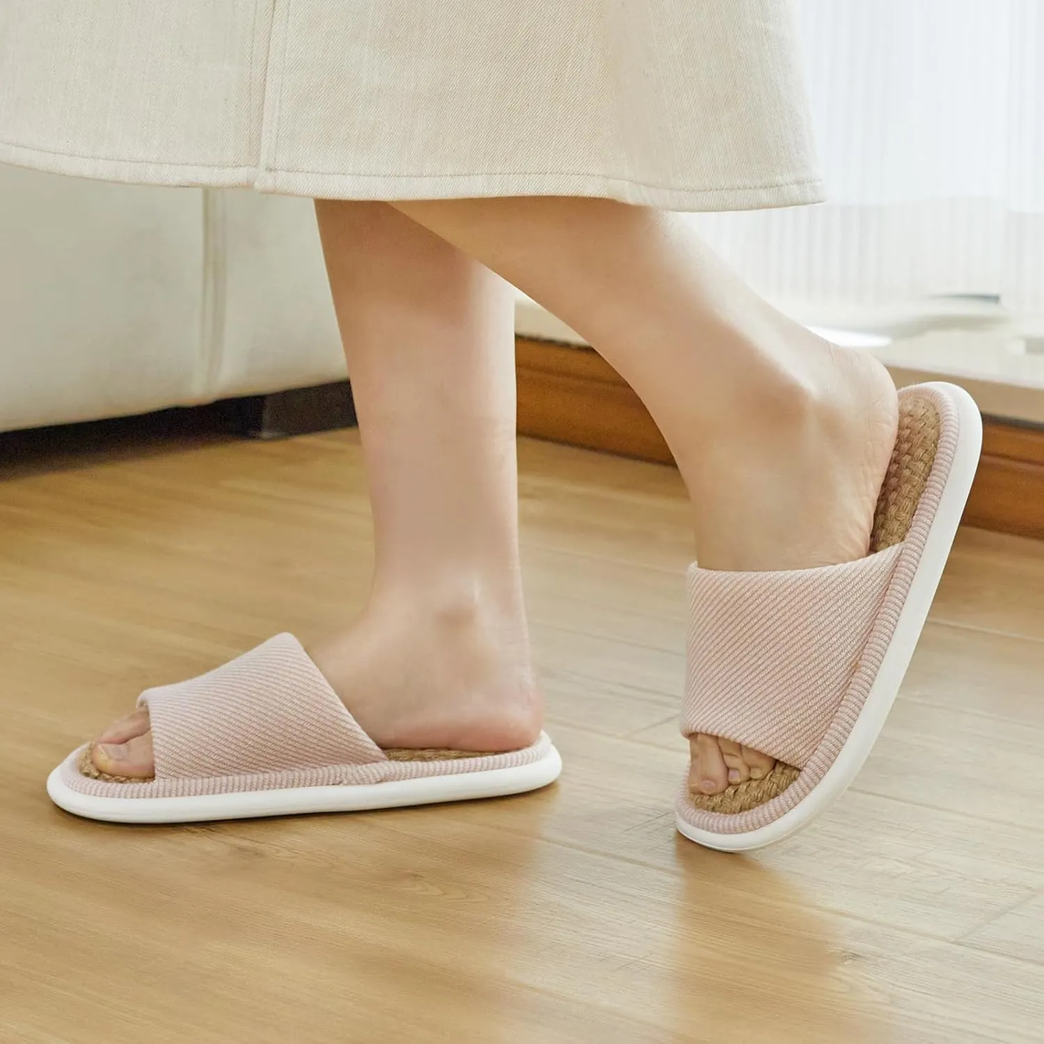 utune Summer House Slippers for Women Indoor Linen Slippers Open Toe Men House Slippers Shoes Breathable Non-slip Sandals for Home Outdoor
