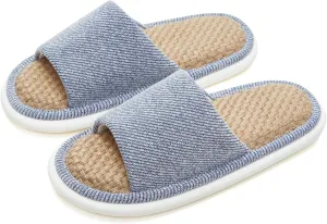 utune Summer House Slippers for Women Indoor Linen Slippers Open Toe Men House Slippers Shoes Breathable Non-slip Sandals for Home Outdoor