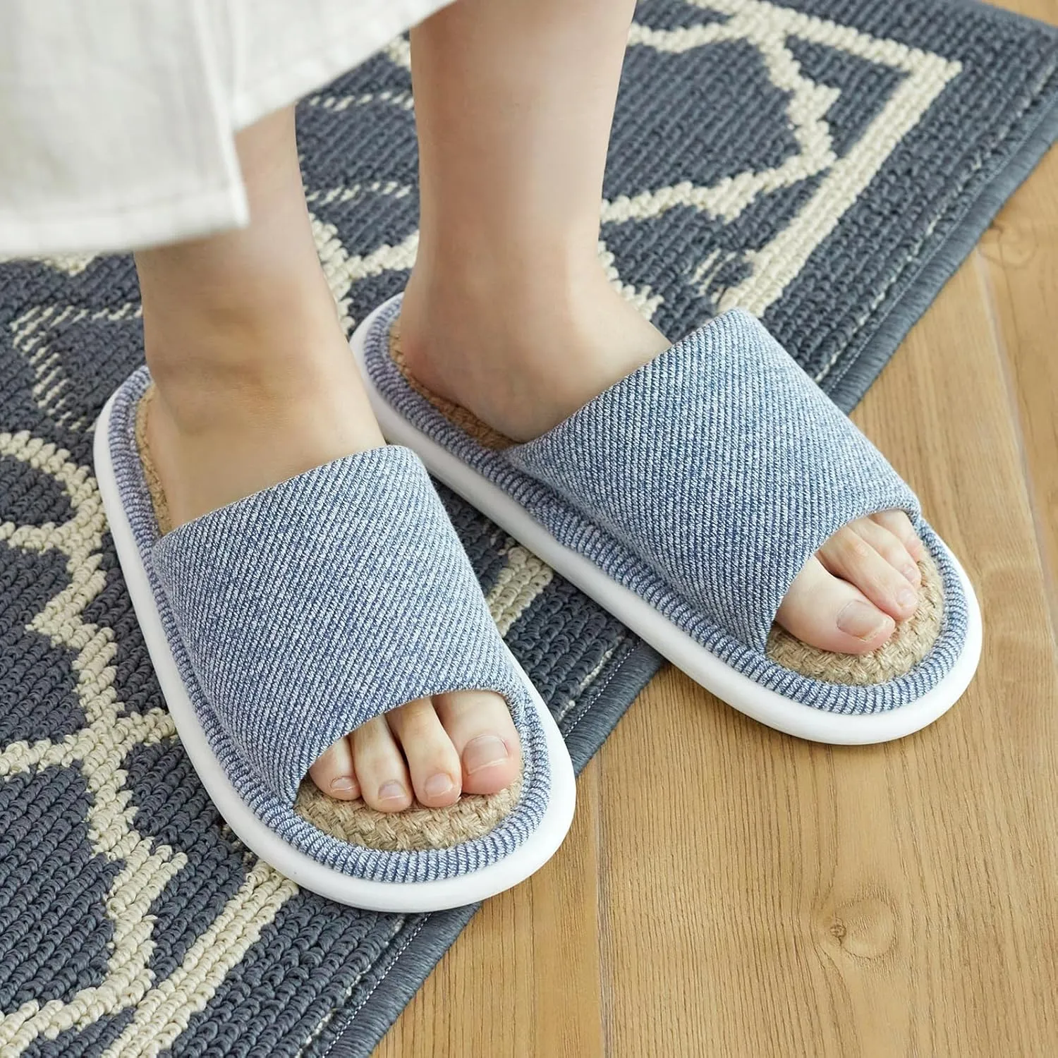 utune Summer House Slippers for Women Indoor Linen Slippers Open Toe Men House Slippers Shoes Breathable Non-slip Sandals for Home Outdoor