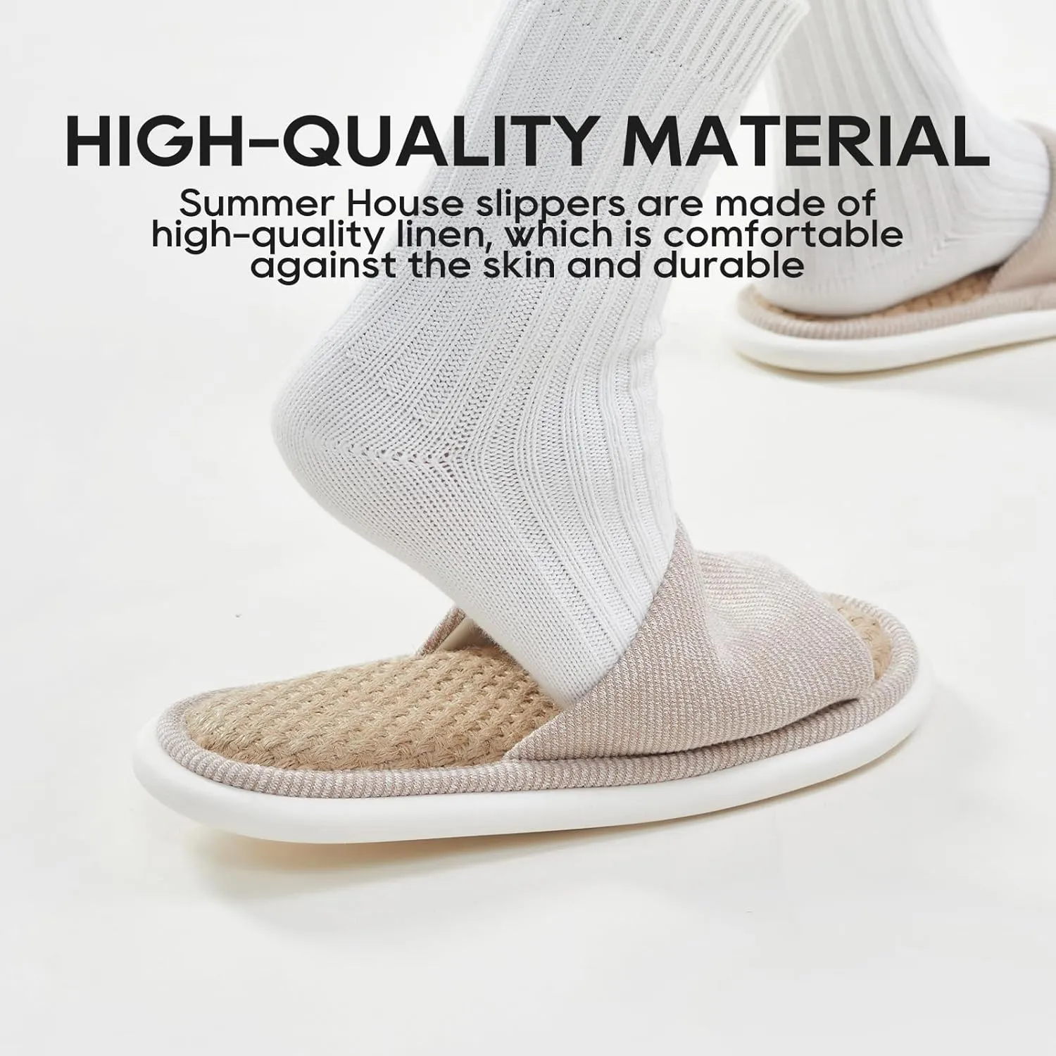 utune Summer House Slippers for Women Indoor Linen Slippers Open Toe Men House Slippers Shoes Breathable Non-slip Sandals for Home Outdoor