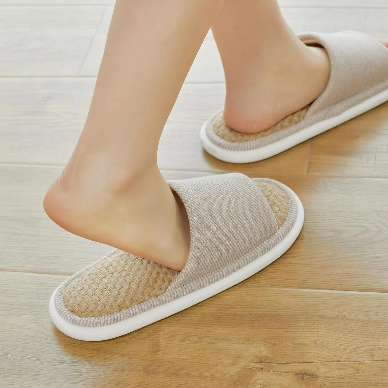 utune Summer House Slippers for Women Indoor Linen Slippers Open Toe Men House Slippers Shoes Breathable Non-slip Sandals for Home Outdoor