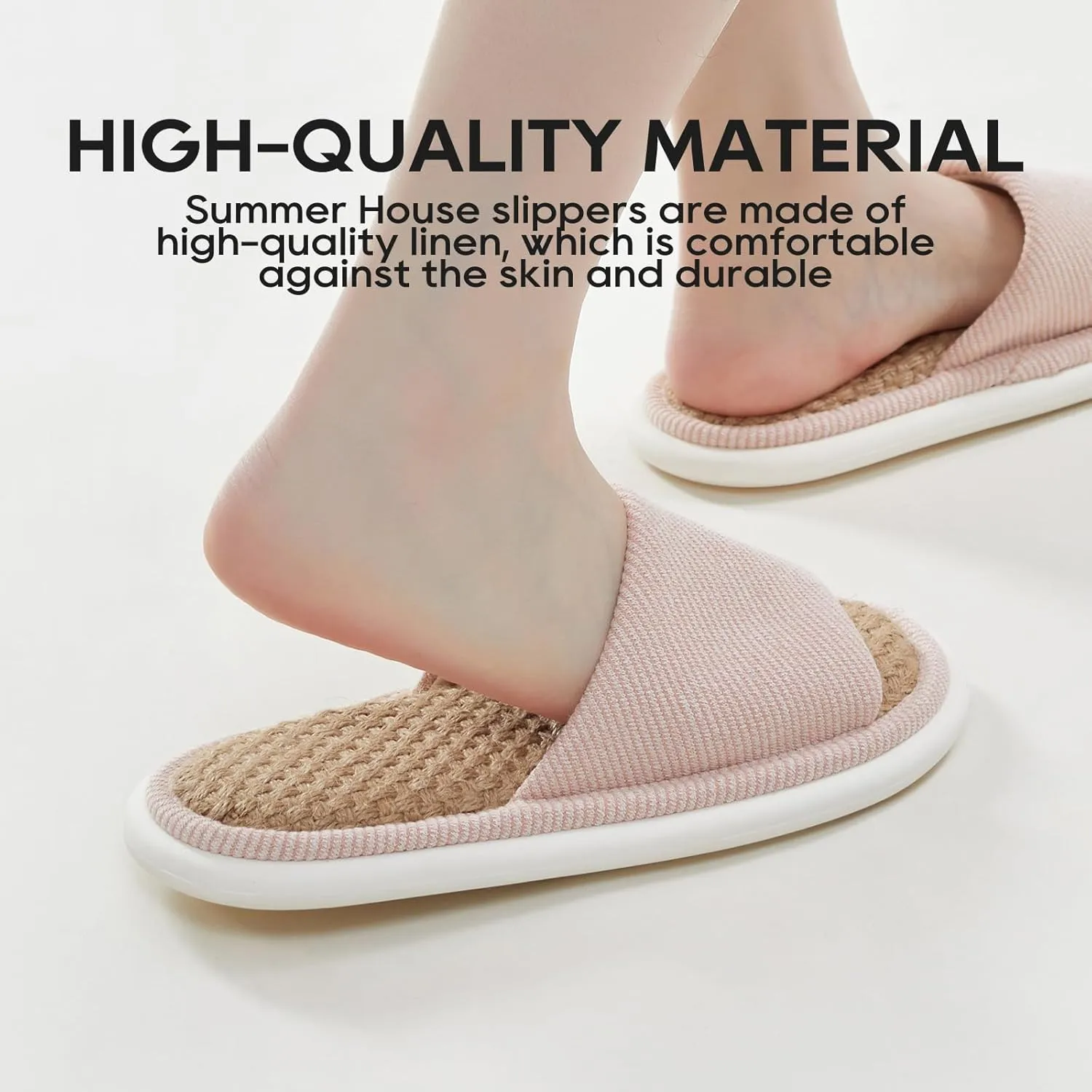 utune Summer House Slippers for Women Indoor Linen Slippers Open Toe Men House Slippers Shoes Breathable Non-slip Sandals for Home Outdoor