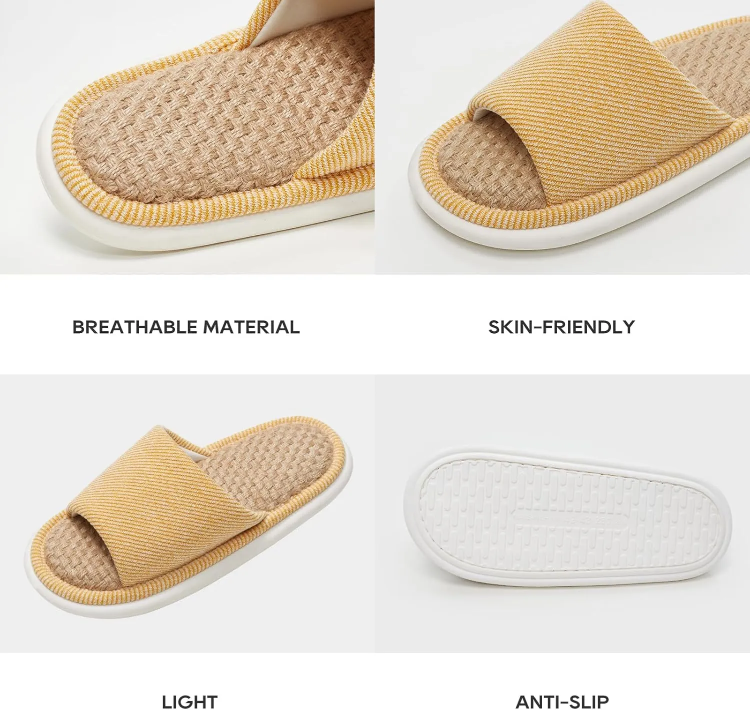 utune Summer House Slippers for Women Indoor Linen Slippers Open Toe Men House Slippers Shoes Breathable Non-slip Sandals for Home Outdoor