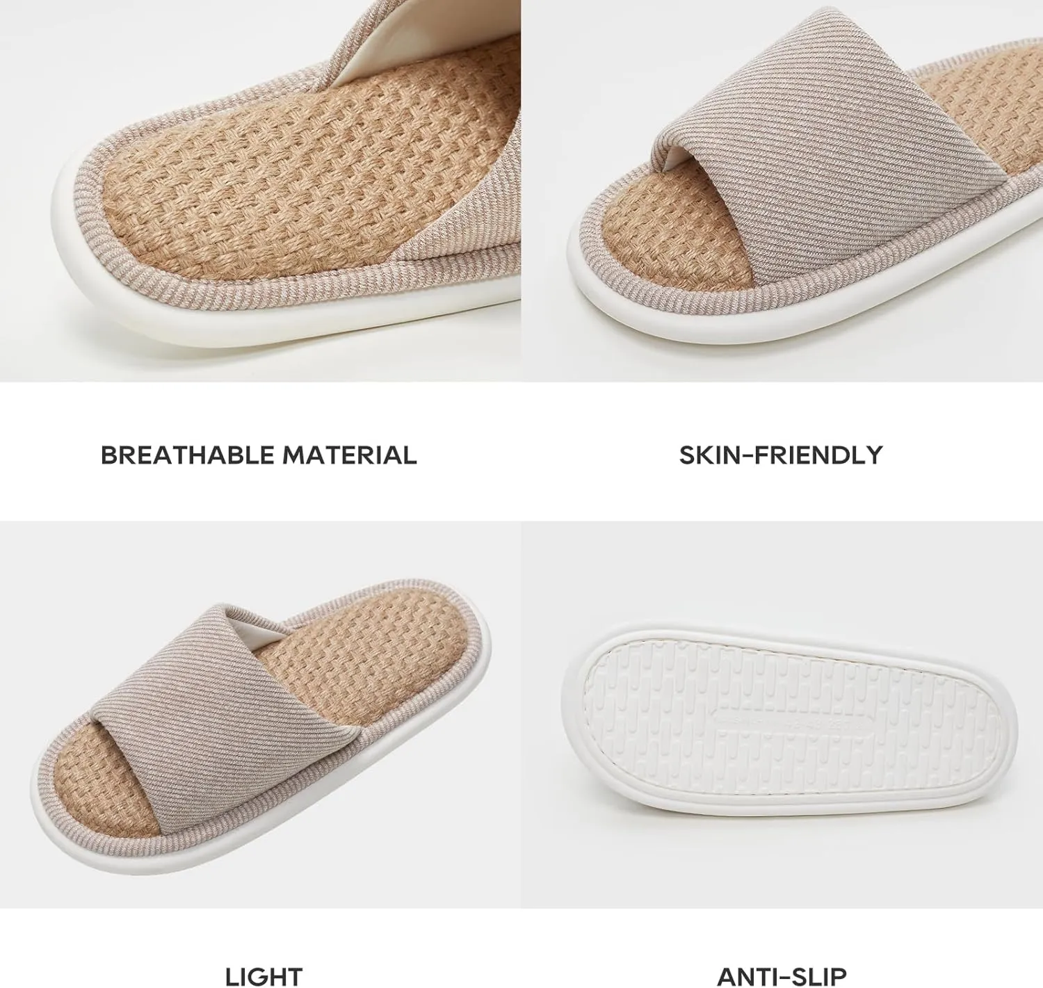 utune Summer House Slippers for Women Indoor Linen Slippers Open Toe Men House Slippers Shoes Breathable Non-slip Sandals for Home Outdoor