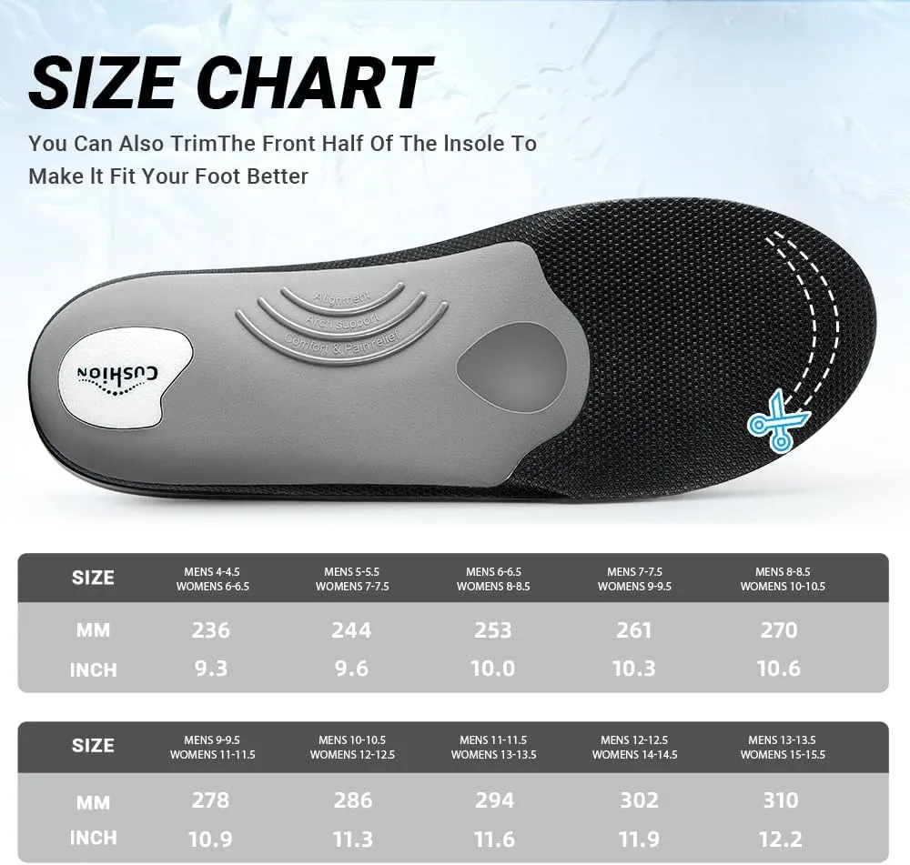 VALSOLE Heavy Duty Support Pain Relief Orthotics - 220  lbs Plantar Fasciitis High Arch Support Insoles for Men Women, Flat Feet Orthotic Insert, Work Boot Shoe Insole, Absorb Shock with Every Step