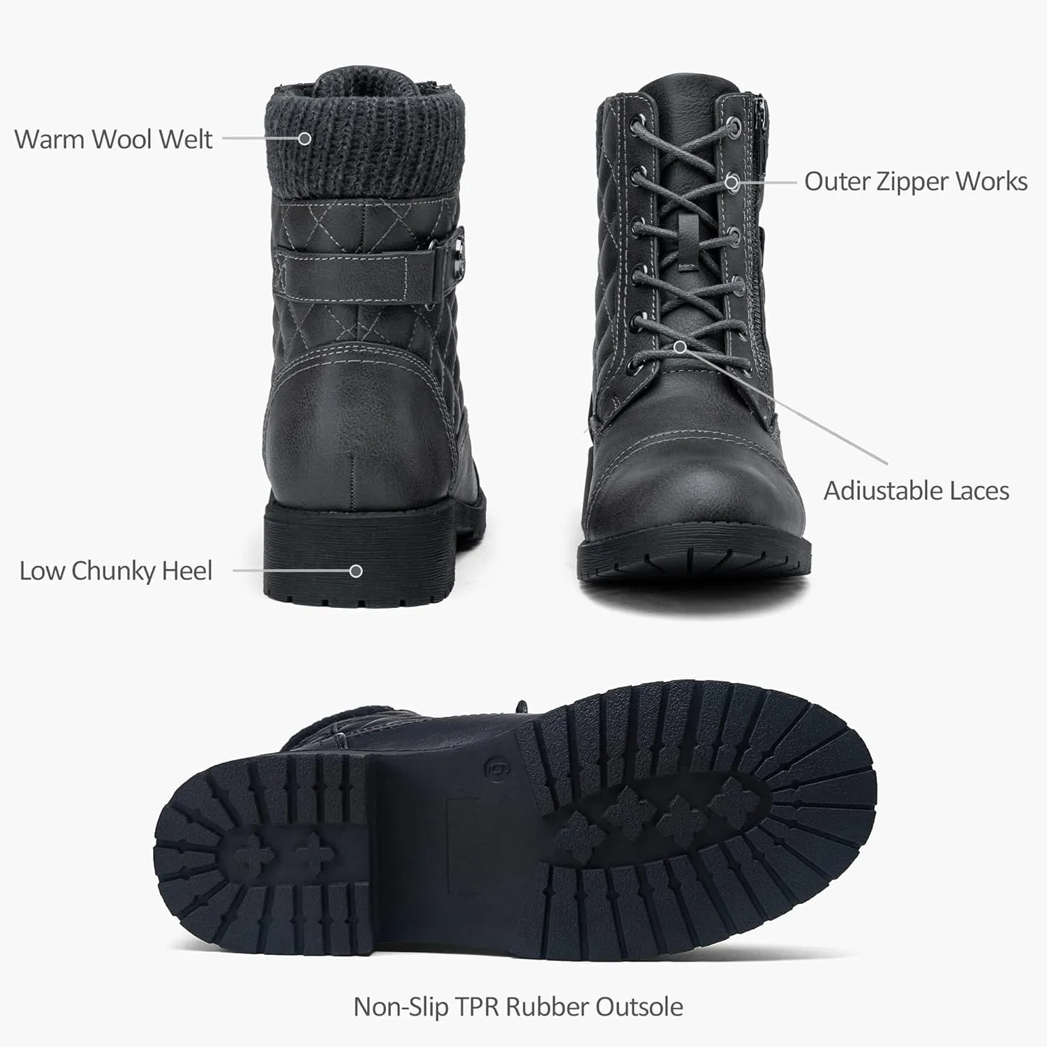 Vepose Women's Combat Ankle Boots, Lace up Comfortable Booties Low Heel