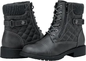 Vepose Women's Combat Ankle Boots, Lace up Comfortable Booties Low Heel