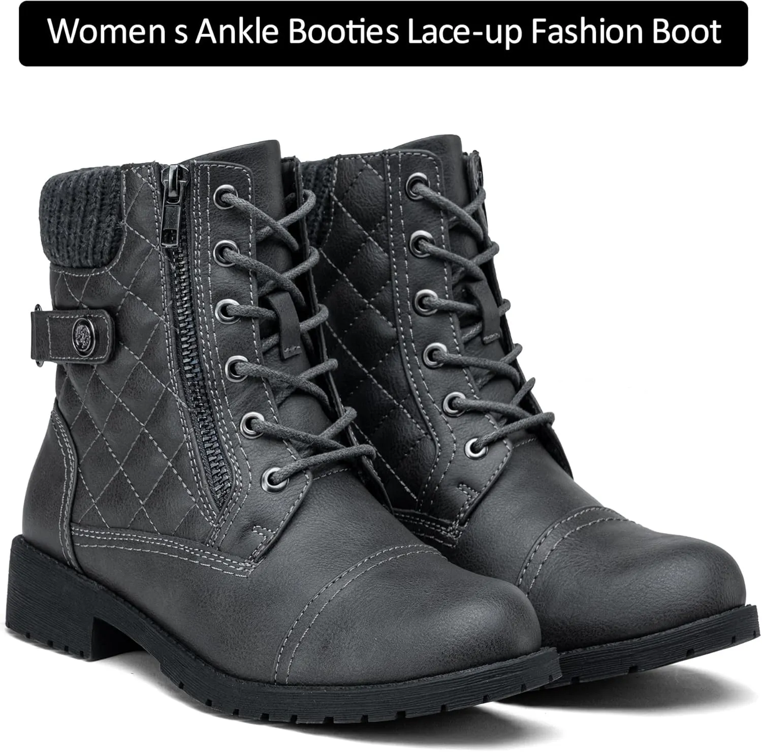 Vepose Women's Combat Ankle Boots, Lace up Comfortable Booties Low Heel