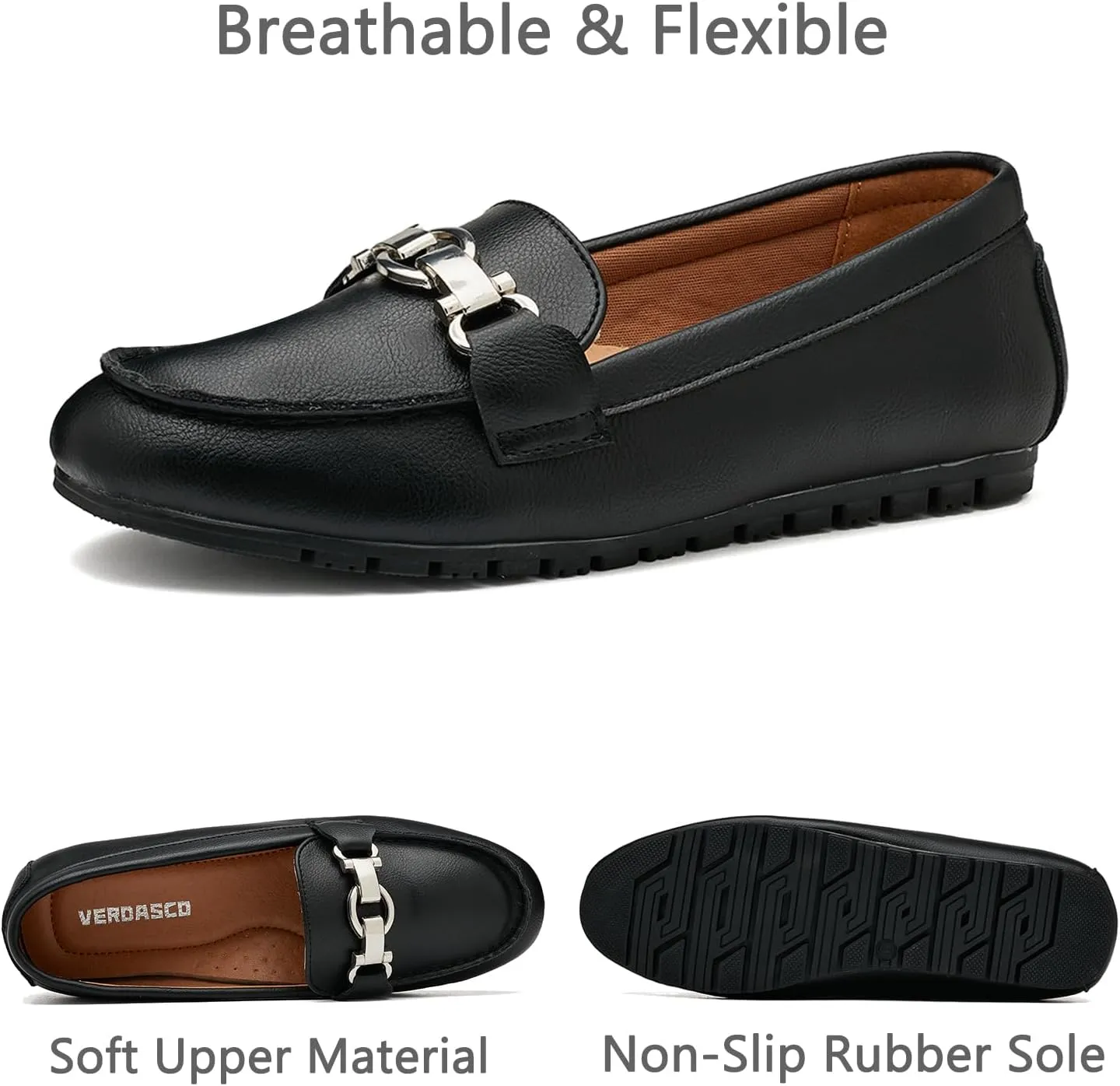 VERDASCO Women's Loafers Comfort Slip-Ons Flat Work Shoes Casual Moccasins Penny Loafers Lady Dress Shoes