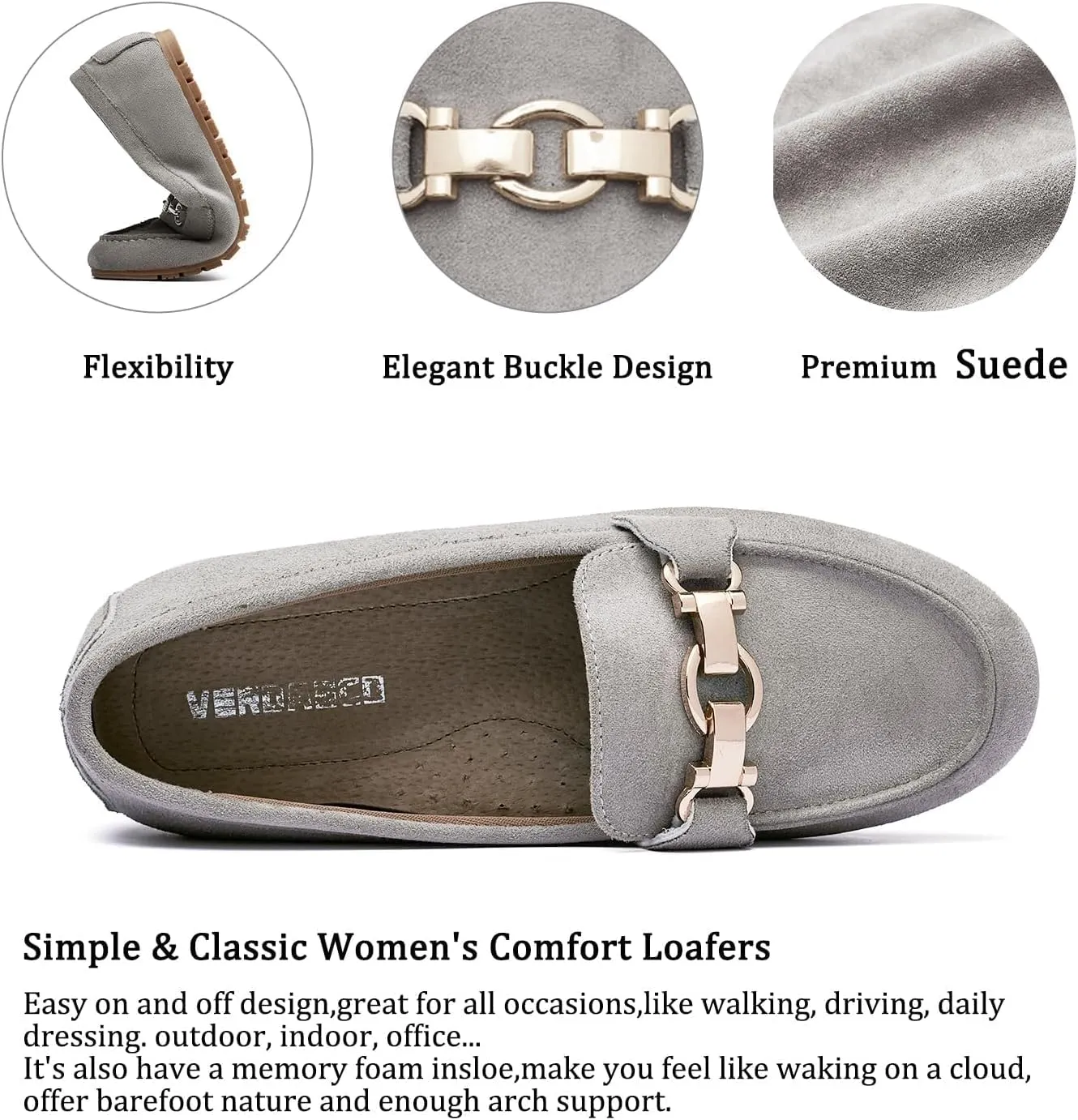 VERDASCO Women's Loafers Comfort Slip-Ons Flat Work Shoes Casual Moccasins Penny Loafers Lady Dress Shoes