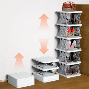 Vertical Small Shoe Rack, 6 Tier Tall Shoe Organizer Without Assembly, Narrow Shoe Storage for Small Spaces, Front Door Entrance, Entryway, Bedroom, White