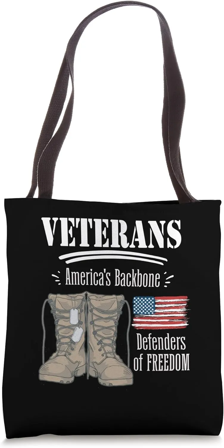 Veterans America's Backbone American Flag Boots Tote Bag