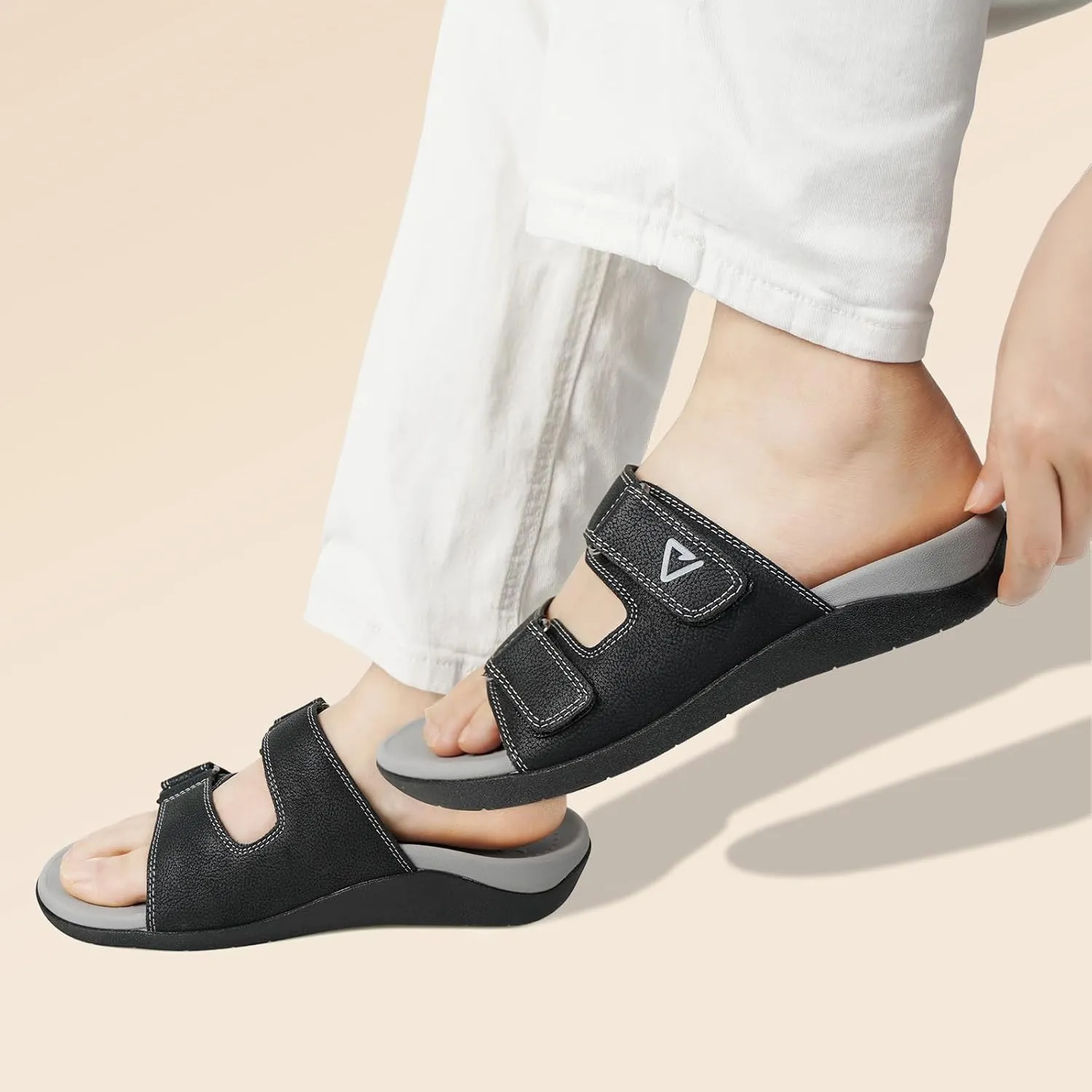 V.Step Orthopedic Slides with Arch Support for Women Men, Adjustable Orthotic Sandals for Plantar Fasciitis Pain Relief Indoor Outdoor Black W10/M9