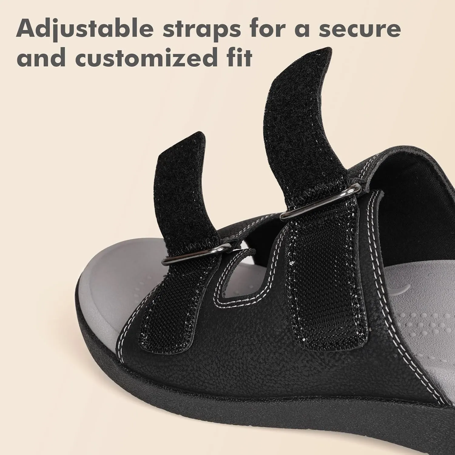V.Step Orthopedic Slides with Arch Support for Women Men, Adjustable Orthotic Sandals for Plantar Fasciitis Pain Relief Indoor Outdoor Black W10/M9
