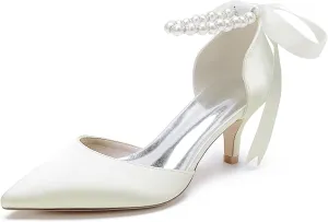 Wedding Shoes for Bride mid Kitten Heel Comfy Closed Pointed Toe High Heels for Women Heeled Pumps Sandals Bridesmaids