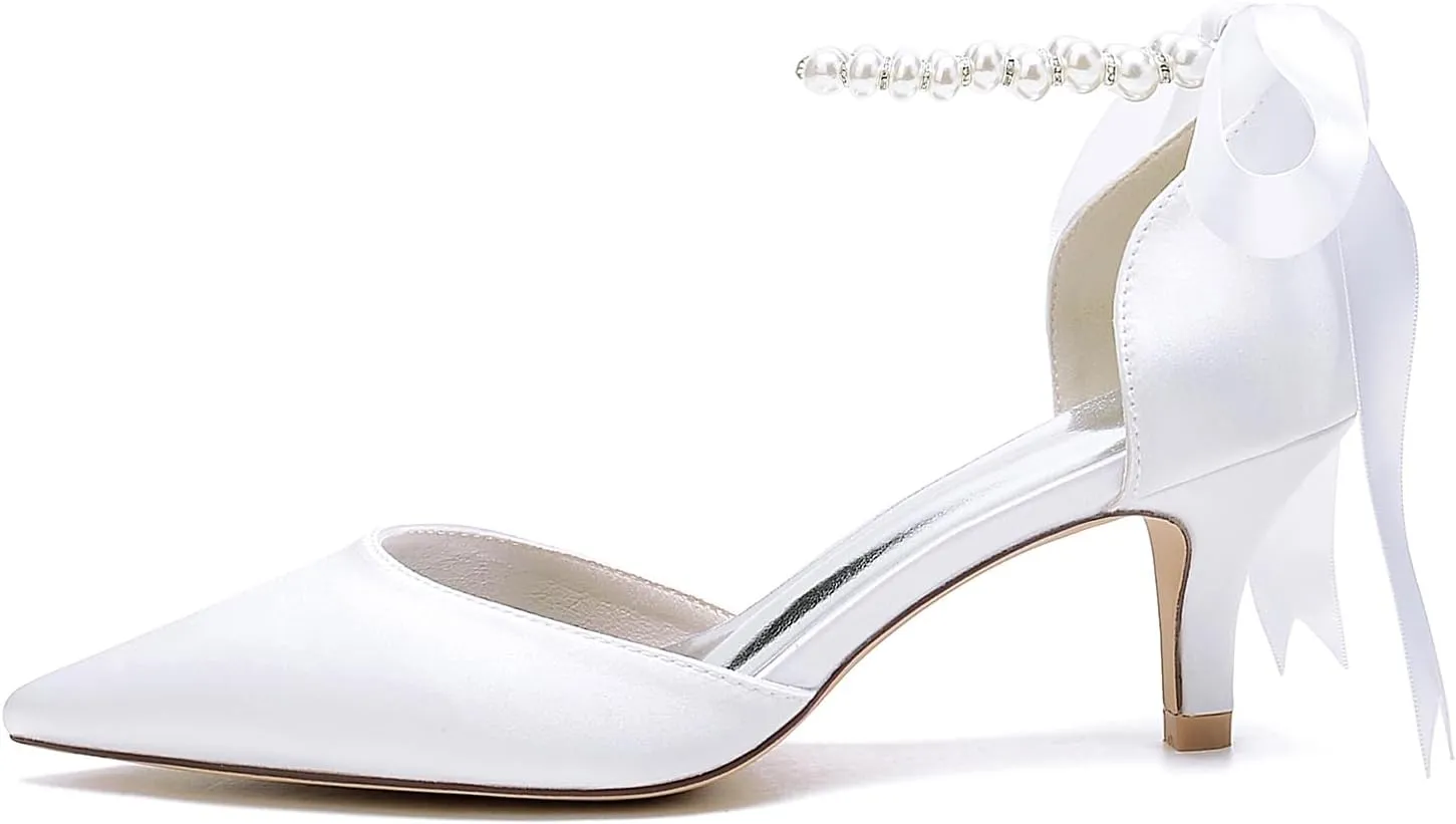 Wedding Shoes for Bride mid Kitten Heel Comfy Closed Pointed Toe High Heels for Women Heeled Pumps Sandals Bridesmaids