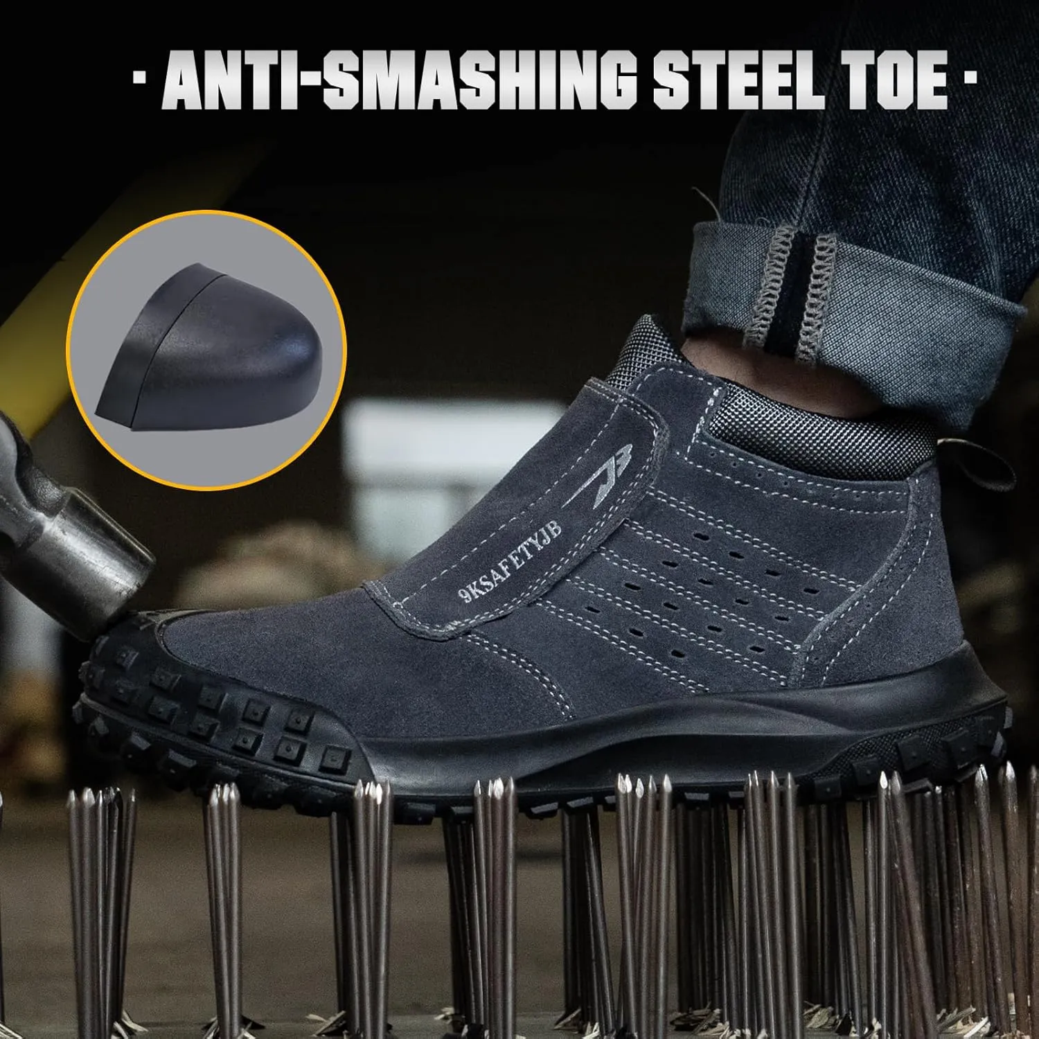 Welding Work Boots for Men Slip on Steel Toe Shoes for Men Soft Comfortable Safety Boots Mens Work Boots Indestructible Puncture Proof Construction Boots for Men Safety Toe Footwear for Welder