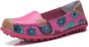WERWAES Casual Womens Loafers Shoes Cute Floral Print Round Toe Leather Non-Slip Loafers for Women Comfort Outdoor Traveling Walking Flats Shoes