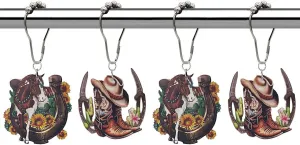 Western Shower Curtain Hooks, Decorative Cowboy Shower Curtain Hooks, Rustproof Stainless Steel Curtain Rings, Acrylic Flat Pattern Vintage Western Cowboy Home Bathroom Decorative Hardware 12pcs