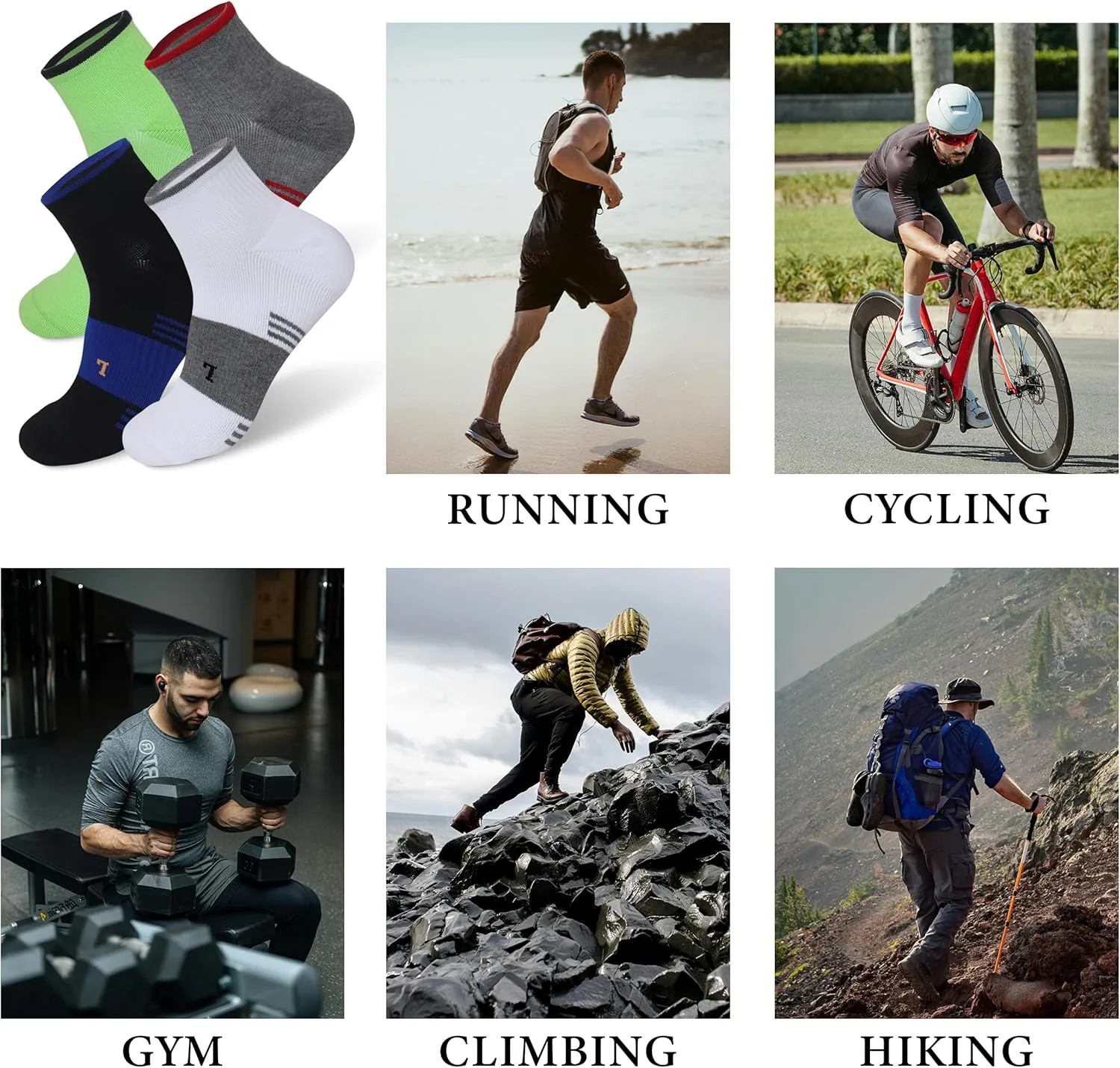 Wildarms Men's Running Socks - L/R Cushioned Moisture-Wicking Anti & Blister for Gym, Hiking, Cycling(All-Season Multi-Sport)
