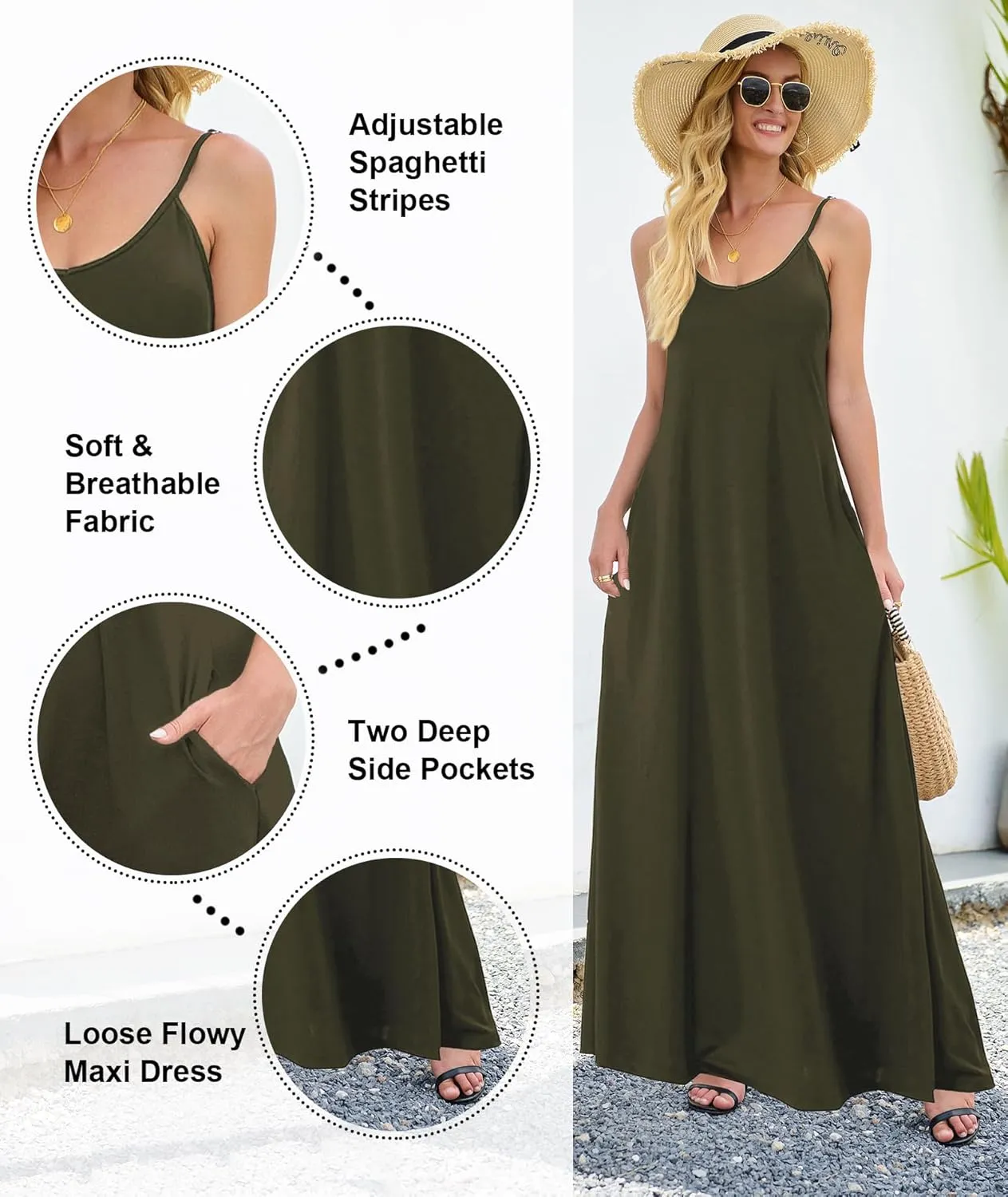 Wolddress Womens 2025 Casual Sleeveless Sundress Plus Size Loose Plain Long Summer Beach Maxi Dress with Pockets S-5X