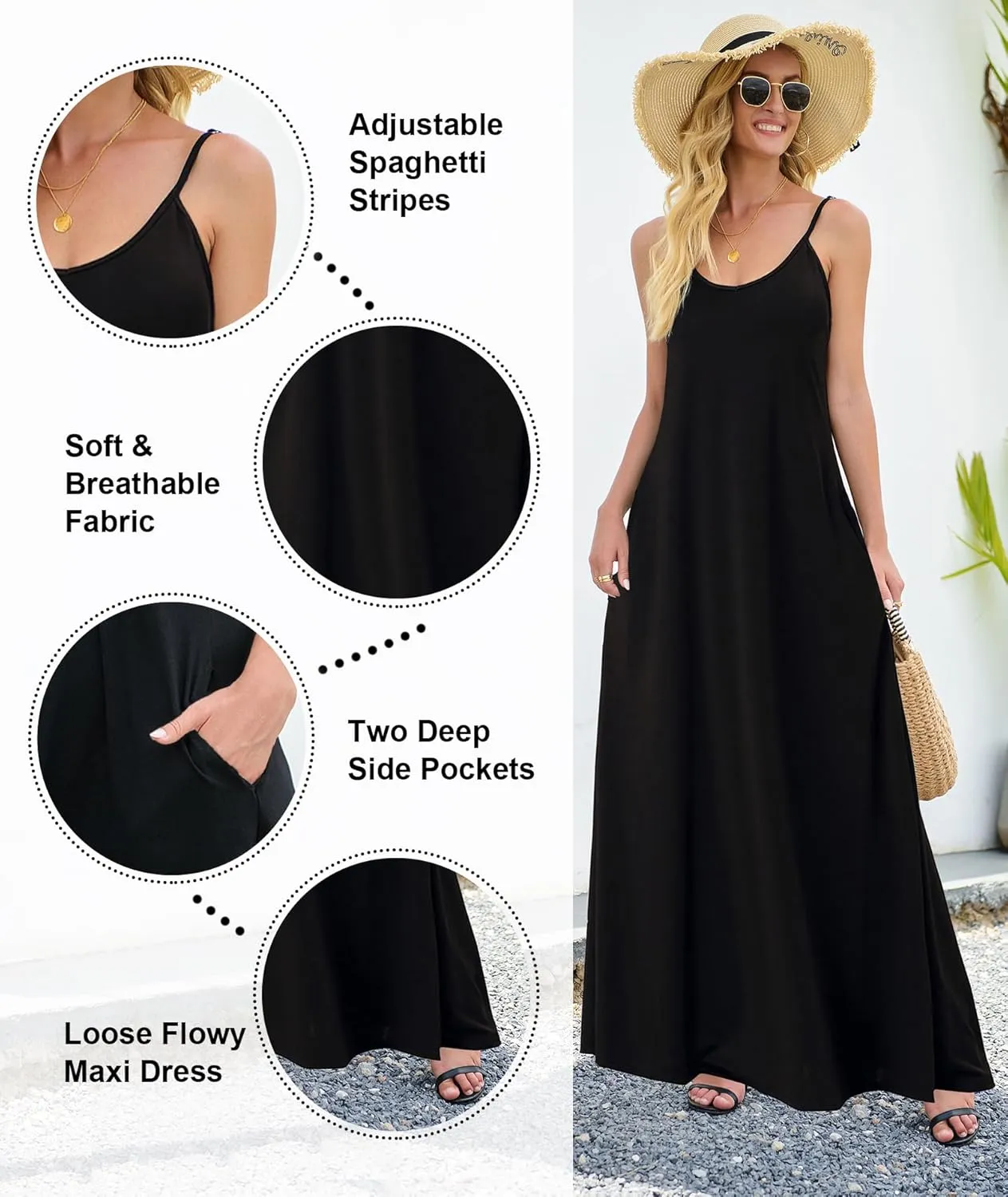 Wolddress Womens 2025 Casual Sleeveless Sundress Plus Size Loose Plain Long Summer Beach Maxi Dress with Pockets S-5X