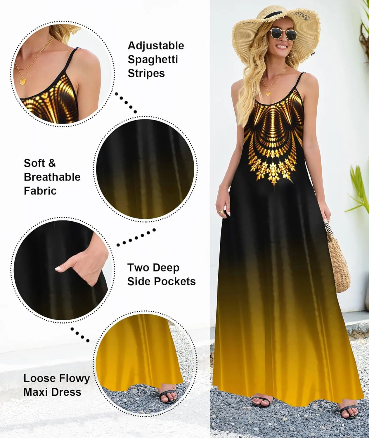 Wolddress Womens 2025 Casual Sleeveless Sundress Plus Size Loose Plain Long Summer Beach Maxi Dress with Pockets S-5X
