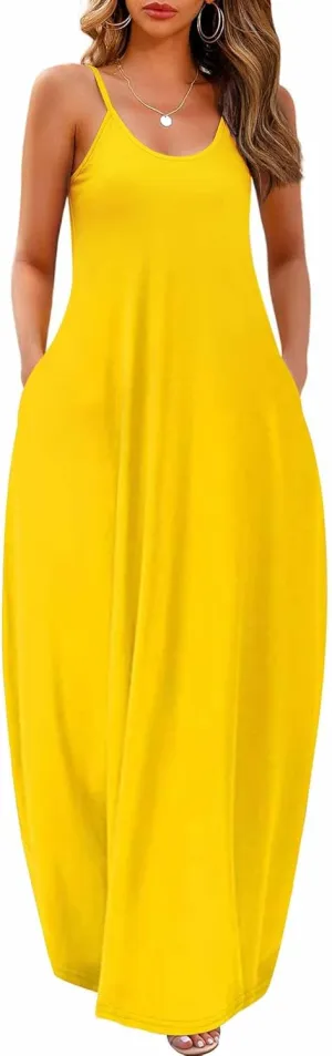 Wolddress Womens 2025 Casual Sleeveless Sundress Plus Size Loose Plain Long Summer Beach Maxi Dress with Pockets S-5X